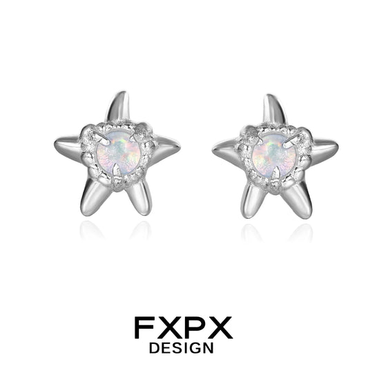 FXPX Y2K starfish earrings with sparkling gemstones and silver finish for trendy ocean-inspired style