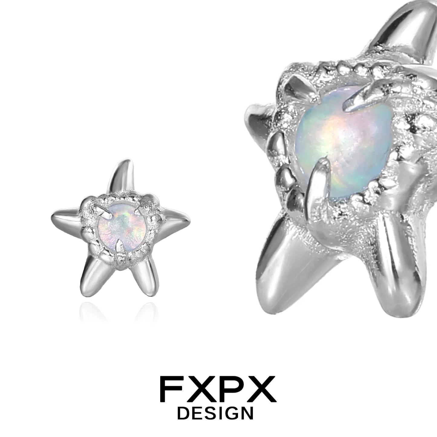 FXPX Y2K starfish earrings in silver with opal centers for a trendy look