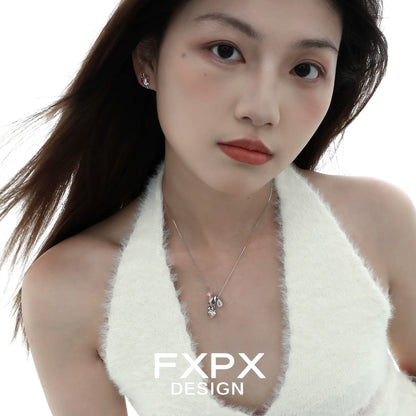 Model wearing a Y2K strawberry necklace that adds a playful touch to modern fashion