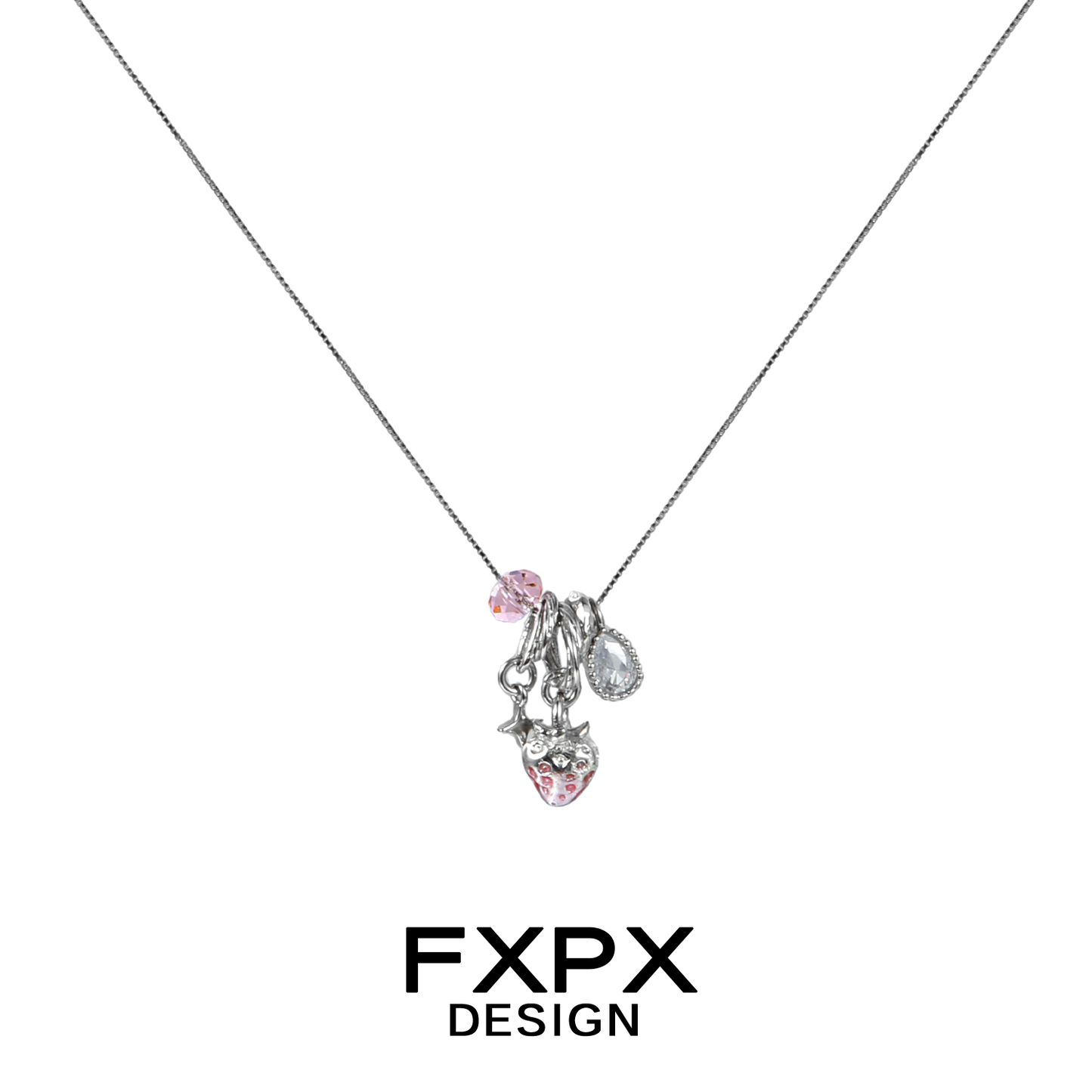 FXPX Y2K strawberry necklace with sparkling pink charms for stylish accessorizing