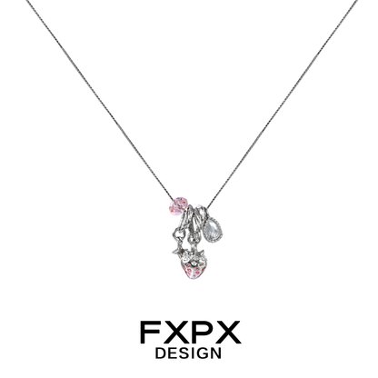 FXPX Y2K strawberry necklace with sparkling pink charms for stylish accessorizing