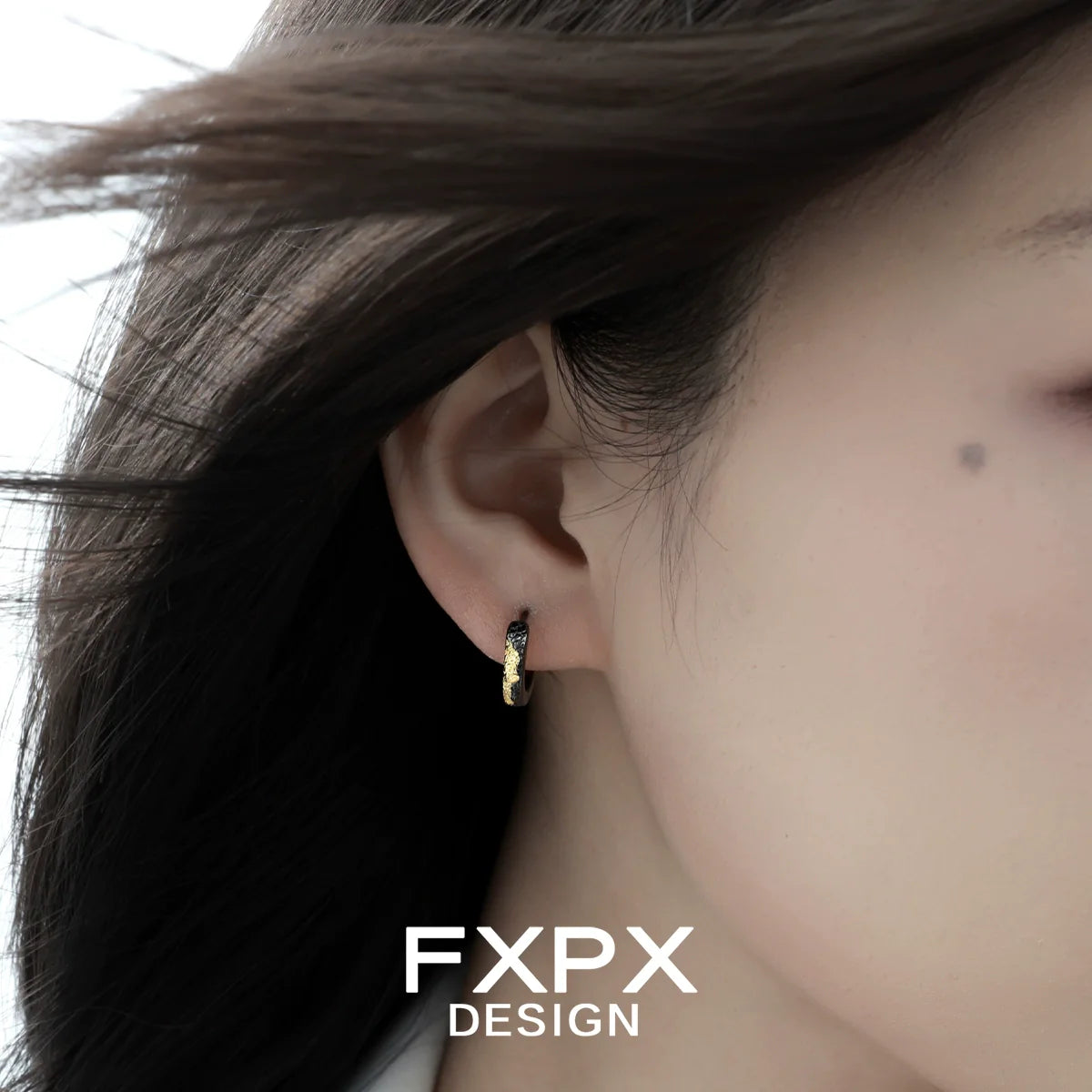 Model wearing FXPX Y2K vintage earrings with a stylish design, perfect for trendsetters