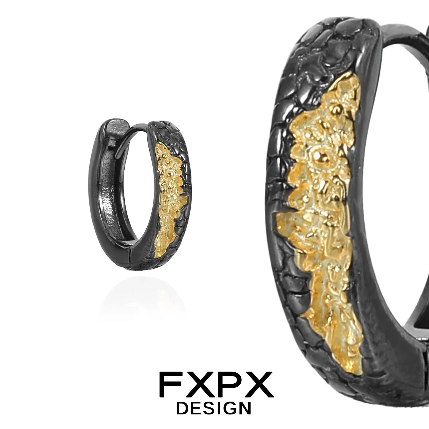 FXPX Y2K vintage earrings featuring a unique textured design in gold and black