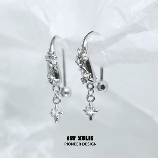 1STXULIE Galactic Star Earrings with Sparkling Crystals in Silver Finish for a Celestial Look