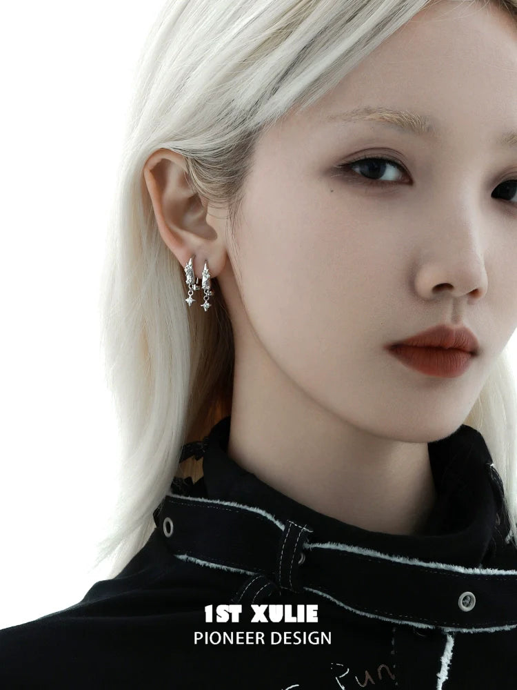 Sterling Silver Galactic Star Earrings with Dazzling Star Charm for Elegant Style