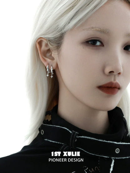 Sterling Silver Galactic Star Earrings with Dazzling Star Charm for Elegant Style