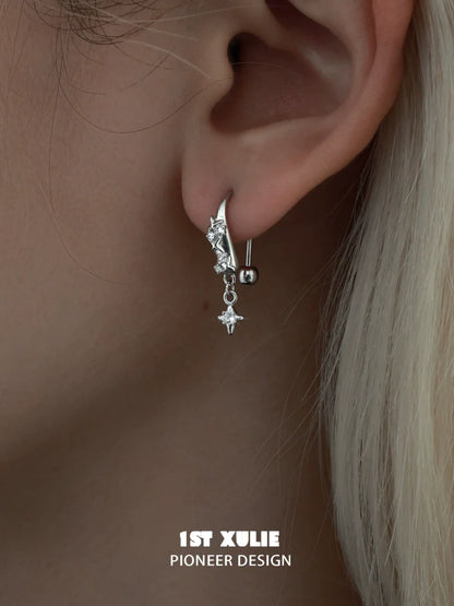 1ST XULIE Silver Galactic Star Earrings with Unique Design and Dazzling Details