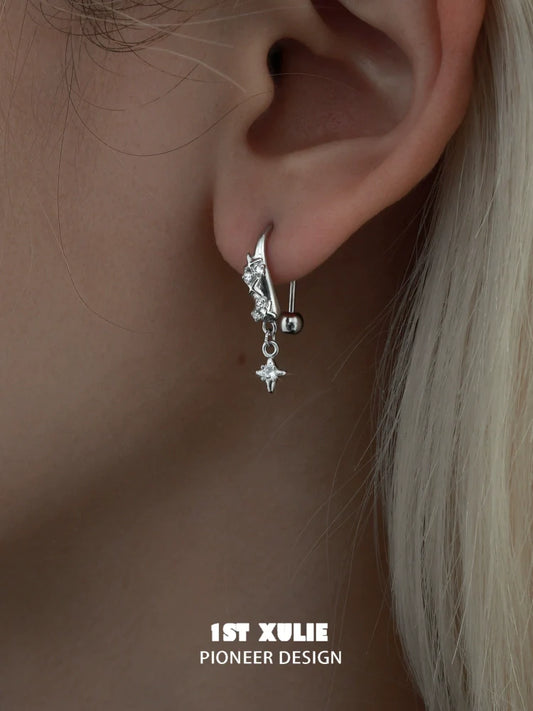 1ST XULIE Silver Galactic Star Earrings with Unique Design and Dazzling Details