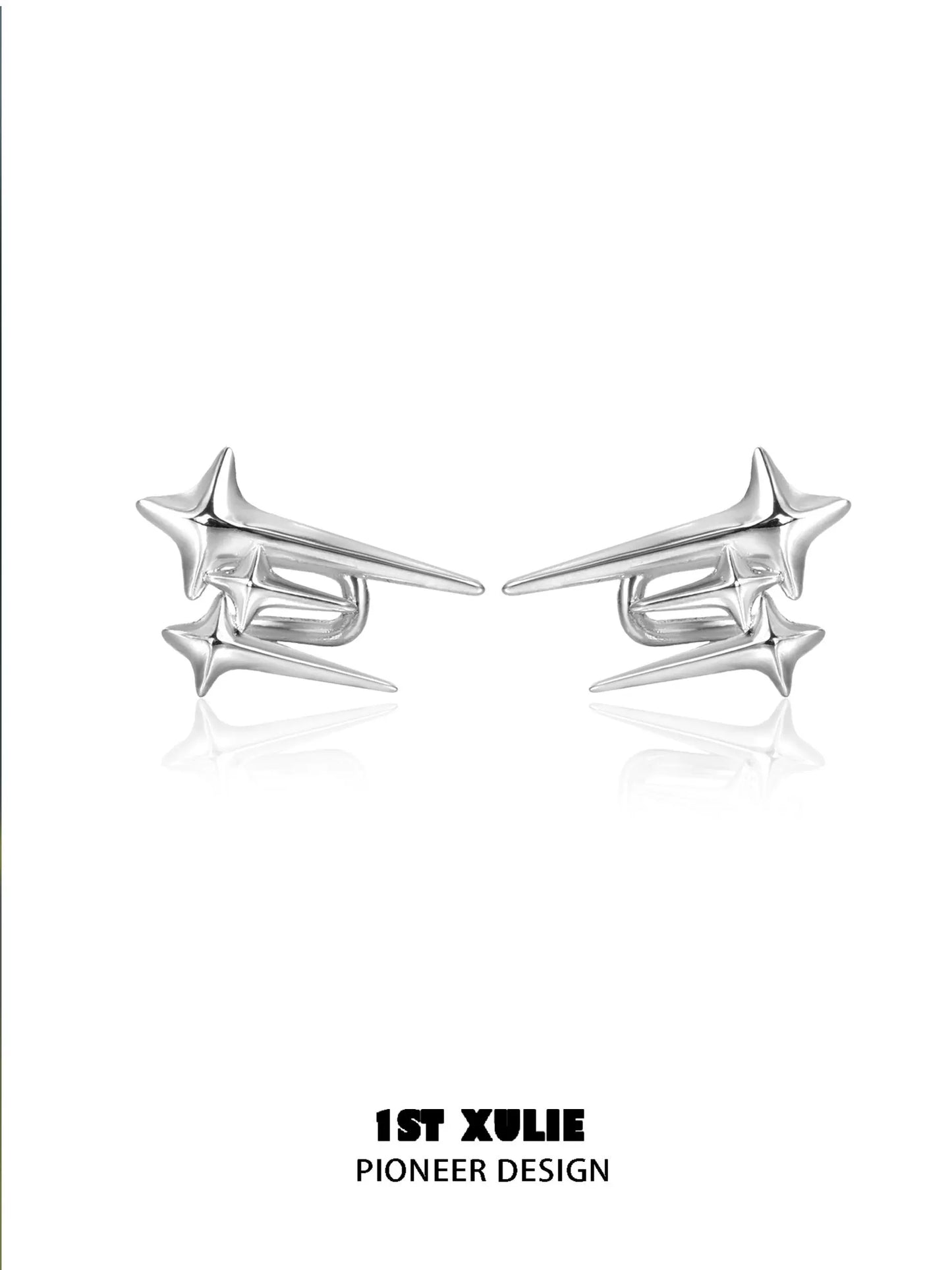 Stylish 1STXULIE galactic star geometric earrings in a sleek silver design