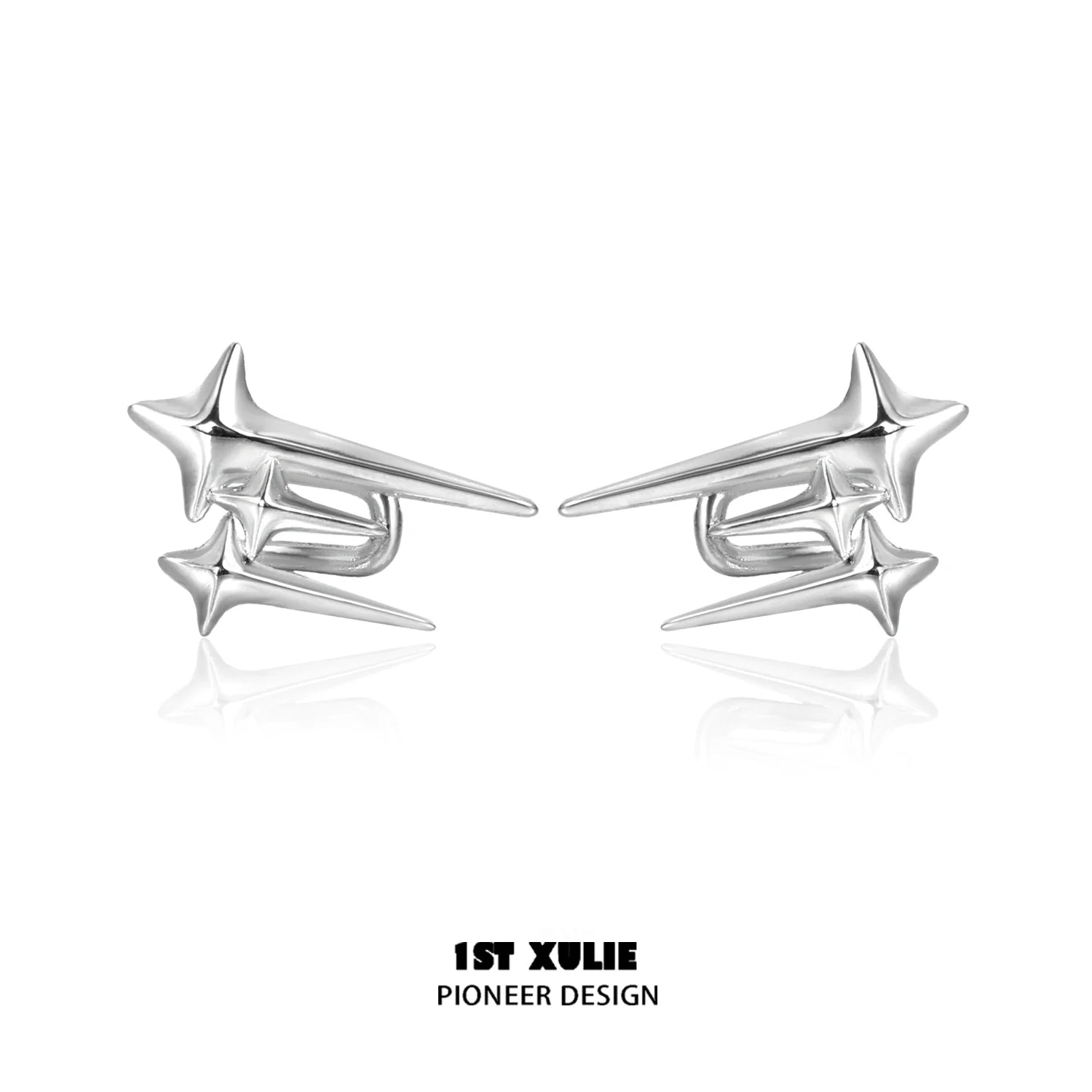 Sleek silver galactic star geometric earrings featuring a modern design for stylish outfits