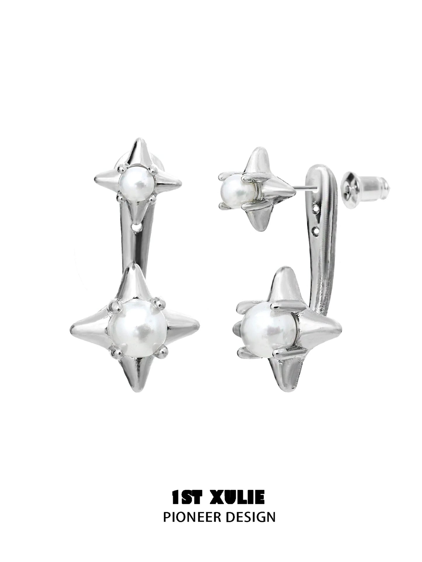 1ST XULIE Galaxy Pearl Stud Earrings with Star Design in Silver Finish for Elegant Look