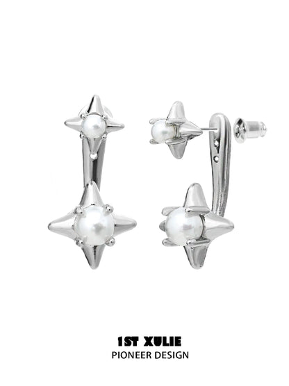1ST XULIE Galaxy Pearl Stud Earrings with Star Design in Silver Finish for Elegant Look