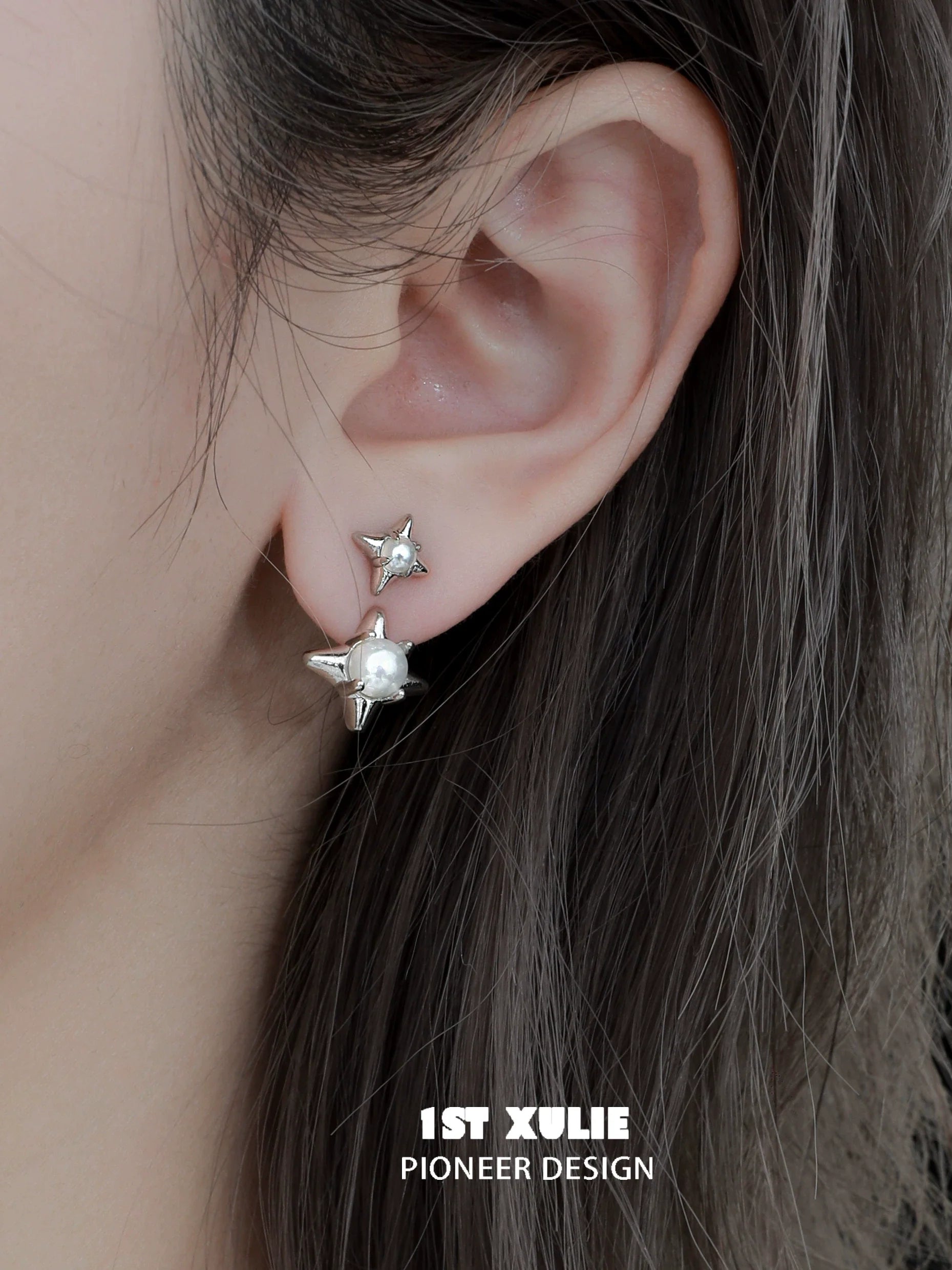 Stylish 1ST XULIE galaxy pearl stud earrings featuring unique star-shaped design