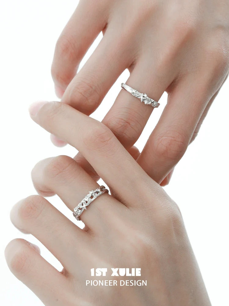 Elegant 1STXULIE galaxy star couple ring set in silver for a stylish matching look