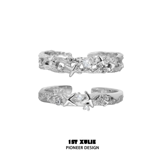 1ST XULIE Galaxy Star Couple Ring in Silver with Unique Star-Inspired Design and Sparkling Details