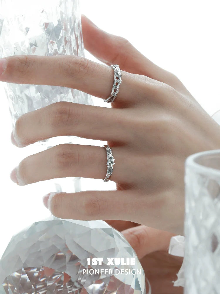 1ST XULIE Galaxy Star Couple Ring in Silver with Elegant Design for Romantic Gifts