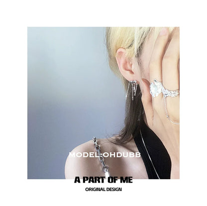 Model wearing a geometric crystal punk ring with a unique design showcasing bold, edgy style