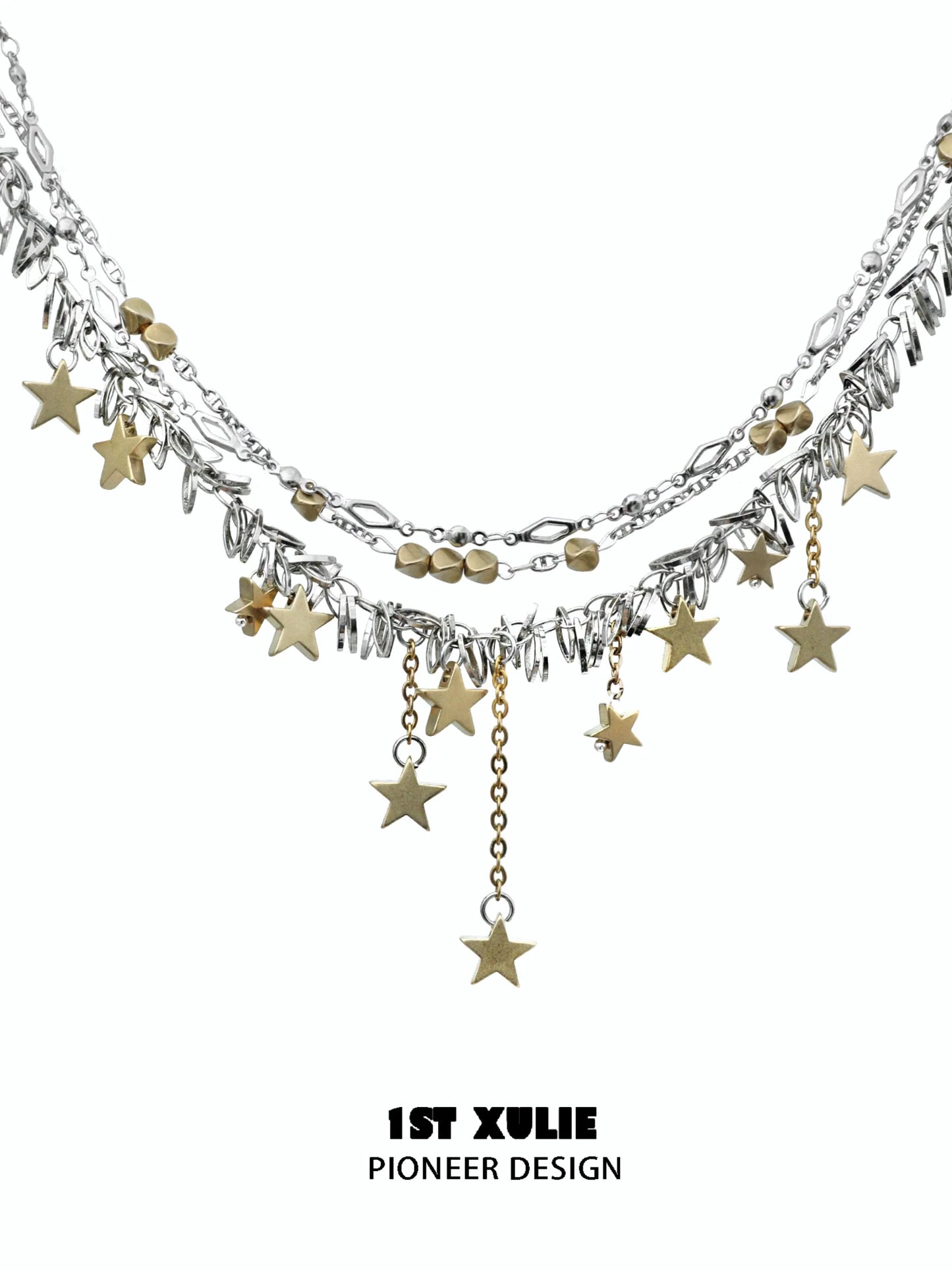 1ST XULIE gold star tassel necklace with layered stars and silver accents for a stylish look