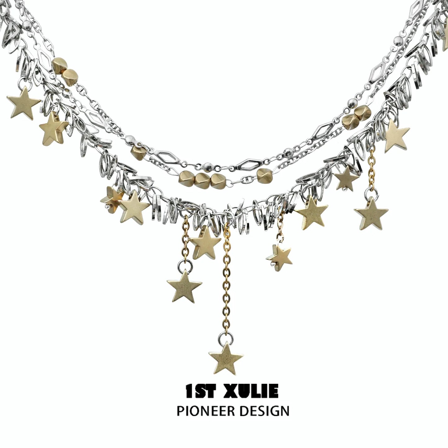 Gold star tassel necklace with layered chains and dangling star charms for stylish jewelry lovers