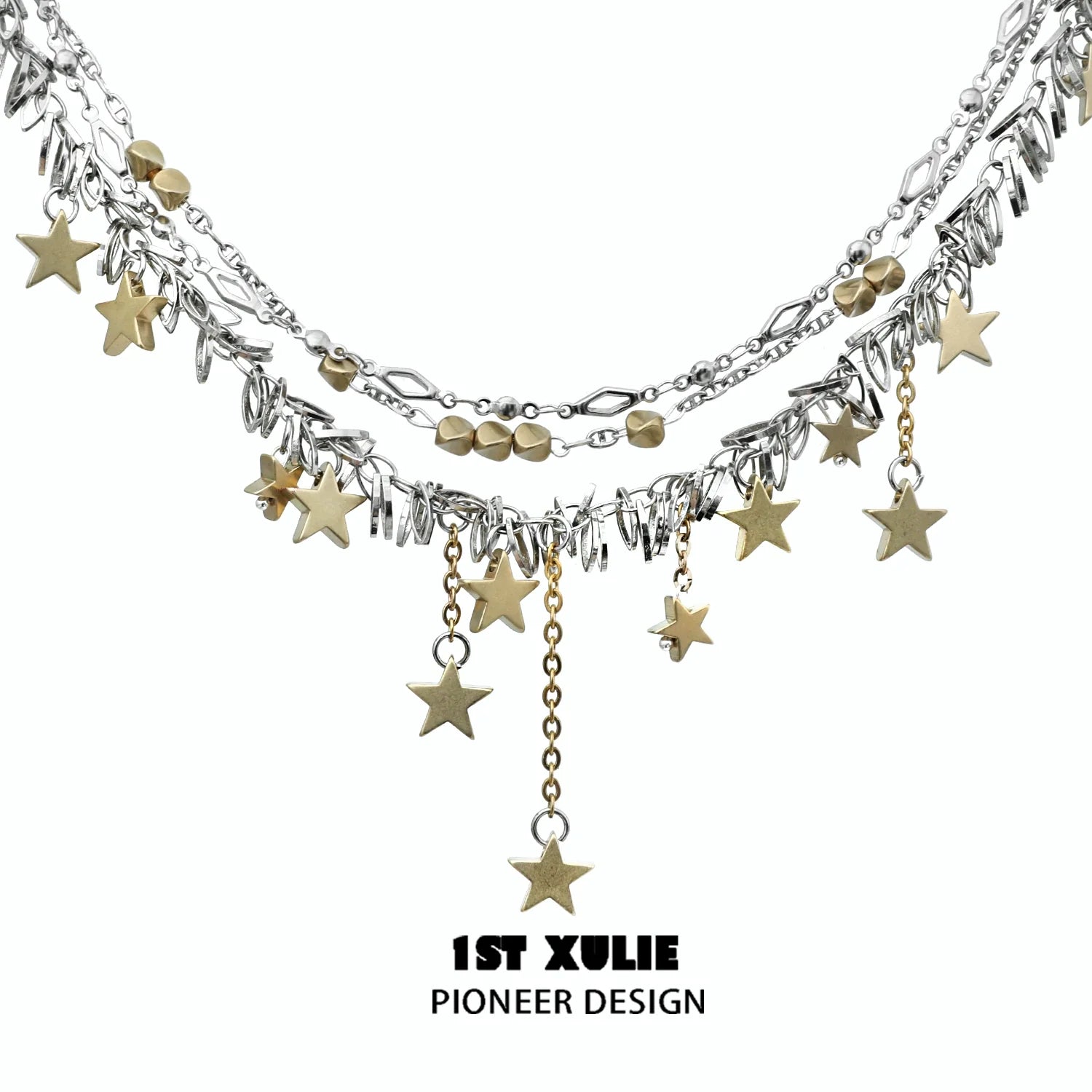 Gold star tassel necklace with layered chains and dangling star charms for stylish jewelry lovers