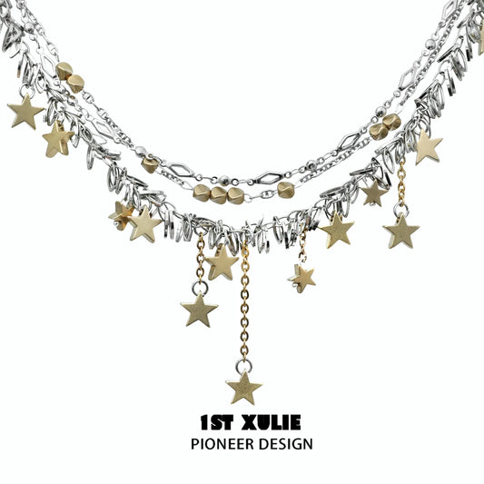 Gold star tassel necklace with layered chains and dangling star charms for stylish jewelry lovers