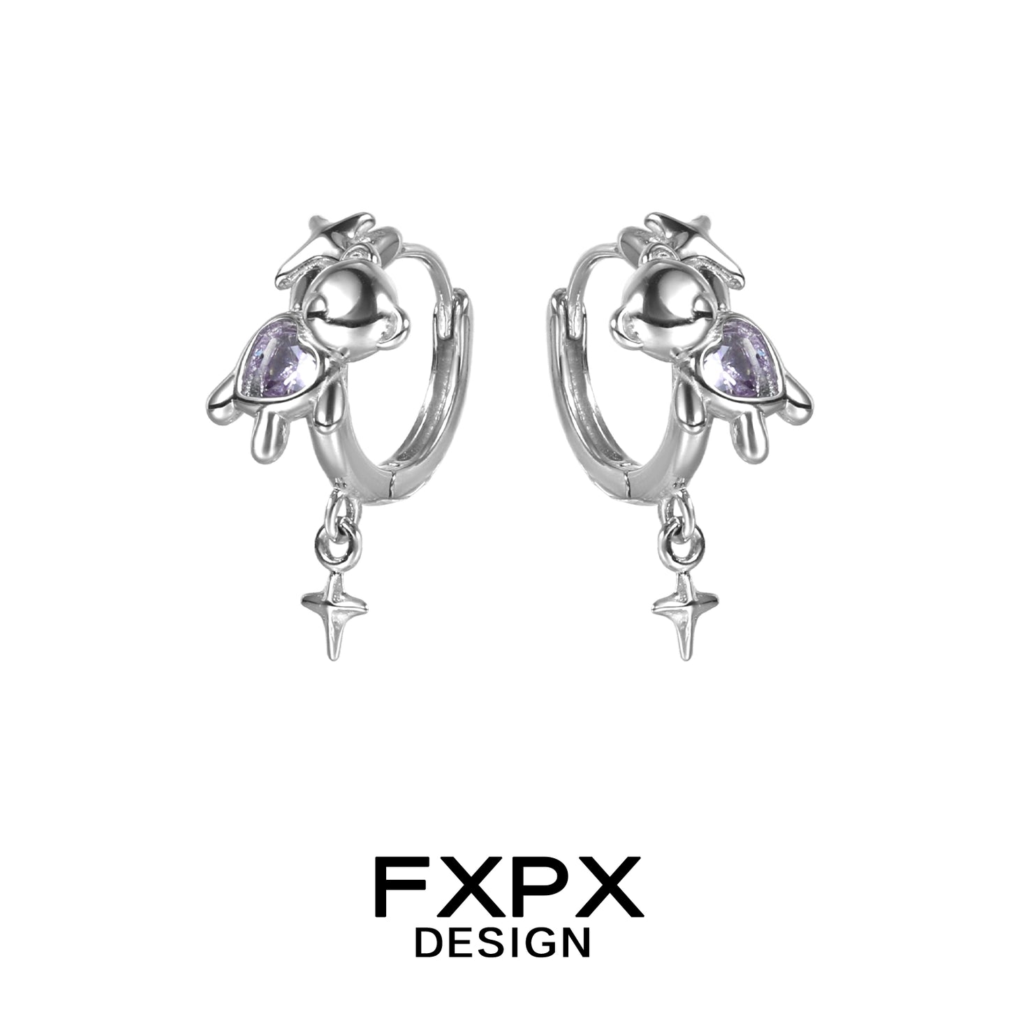 FXPX cute purple bear ear clips from Gothhalo Jewelry with charming design and delicate details