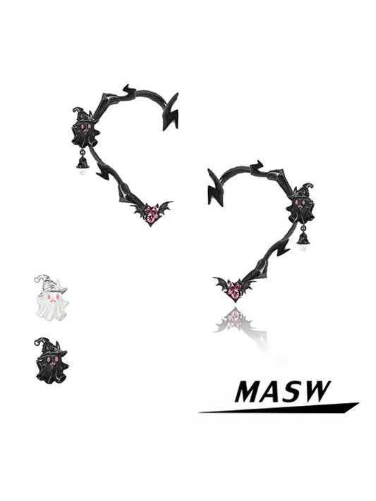 MASW jewelry gothic ghost dangle earrings from Gothhalo Jewelry with bat and ghost designs