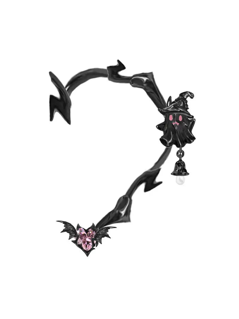MASW jewelry gothic ghost dangle earrings from Gothhalo Jewelry with bat and witch design