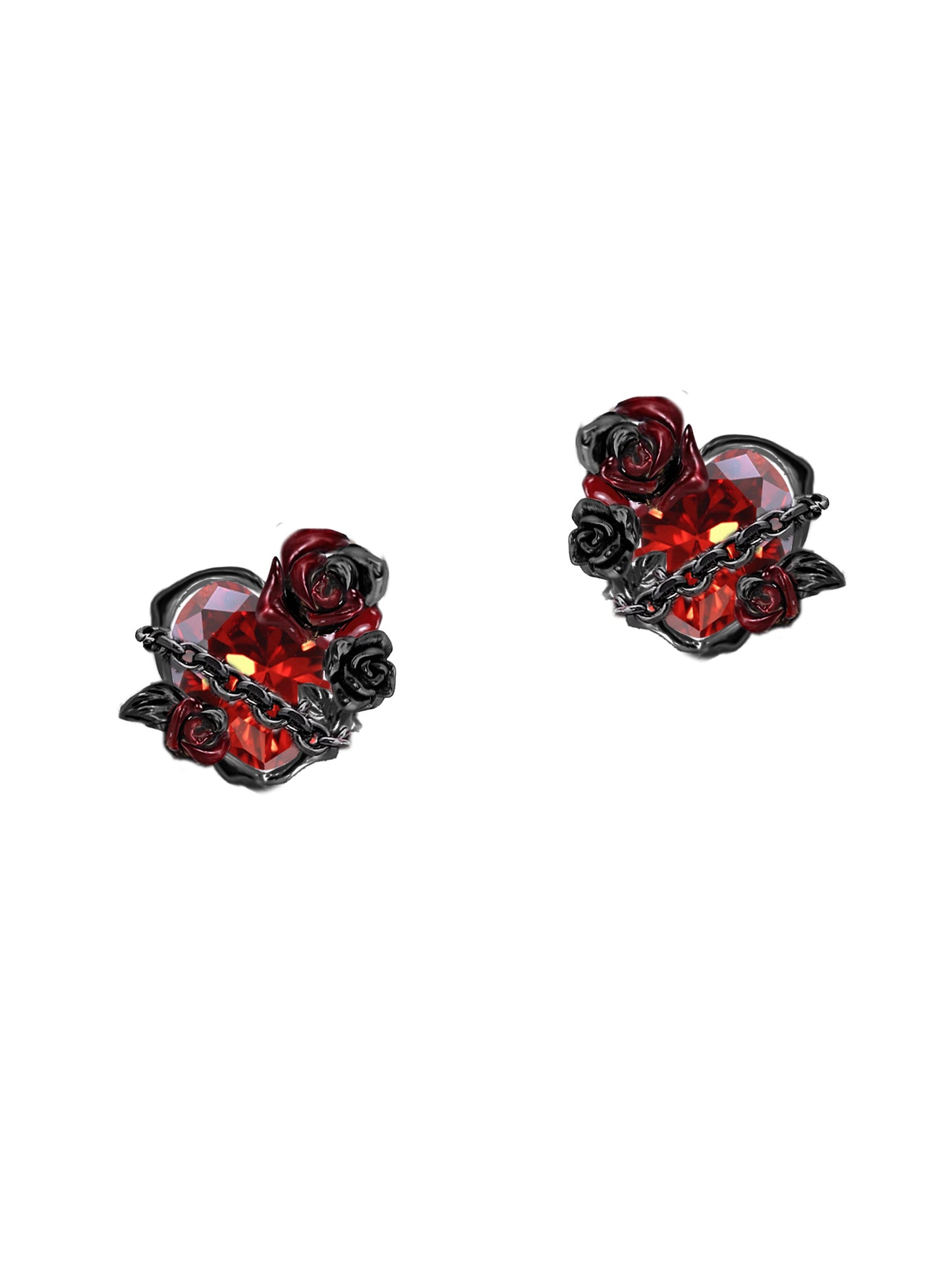 MASW jewelry gothic rose heart earrings from Gothhalo Jewelry in black and red design with intricate details