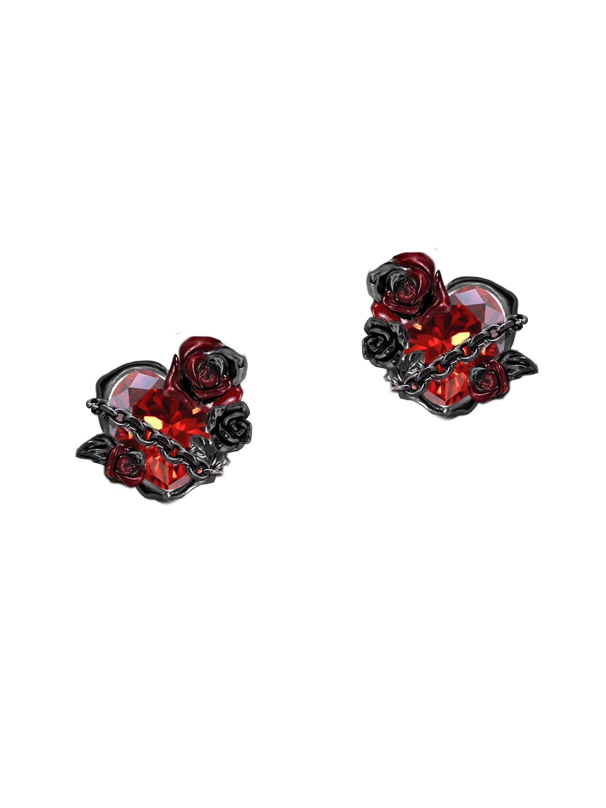 MASW jewelry gothic rose heart earrings from Gothhalo Jewelry in black and red design with intricate details