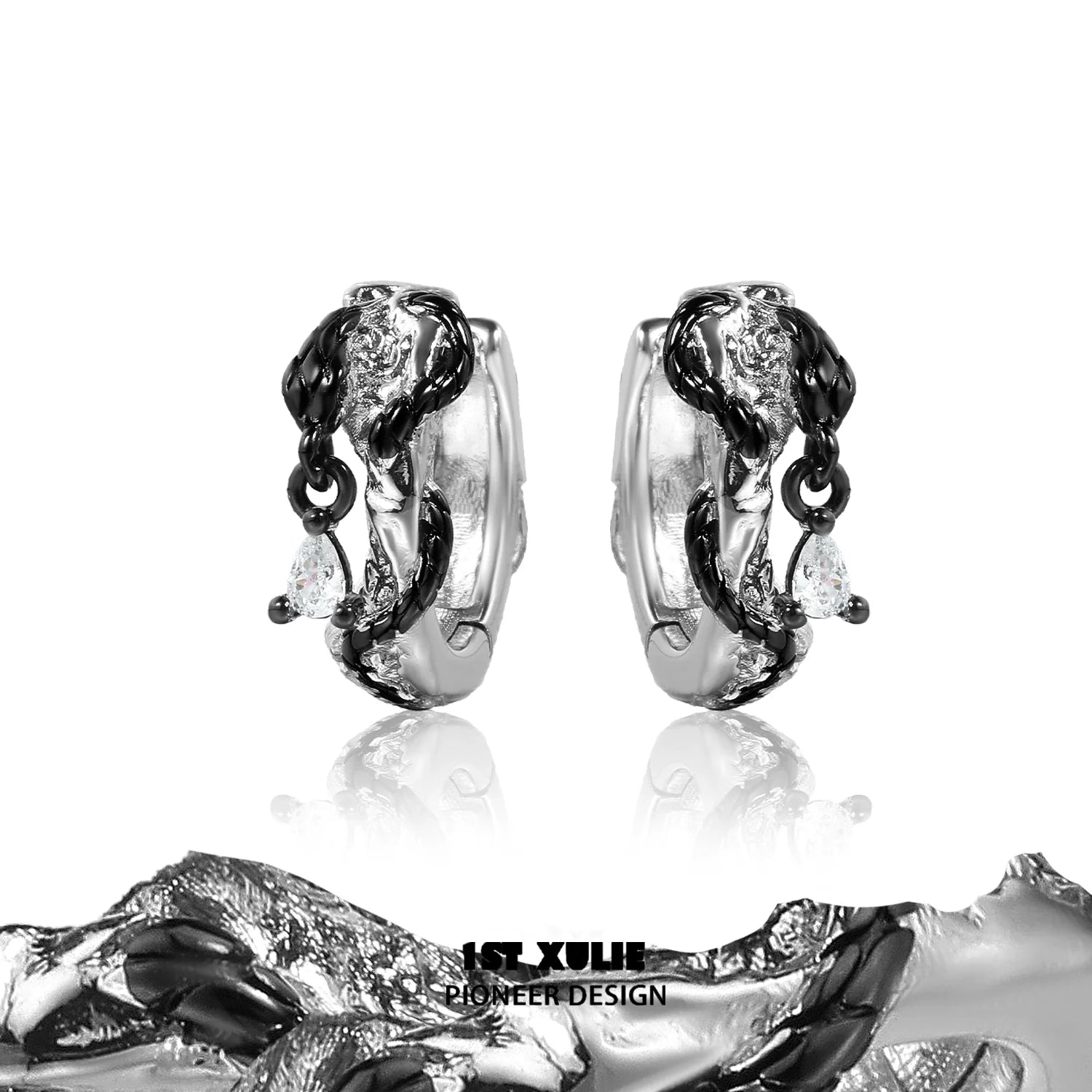 Gothic black rattlesnake earrings with intricate design and sparkling gemstones for unique fashion statement