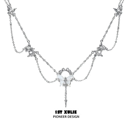 Gothic butterfly necklace from 1ST XULIE featuring intricate silver chain and butterfly pendant