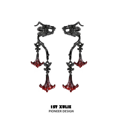 Gothic mandala ear cuffs with intricate design and red accents for a bold fashion statement