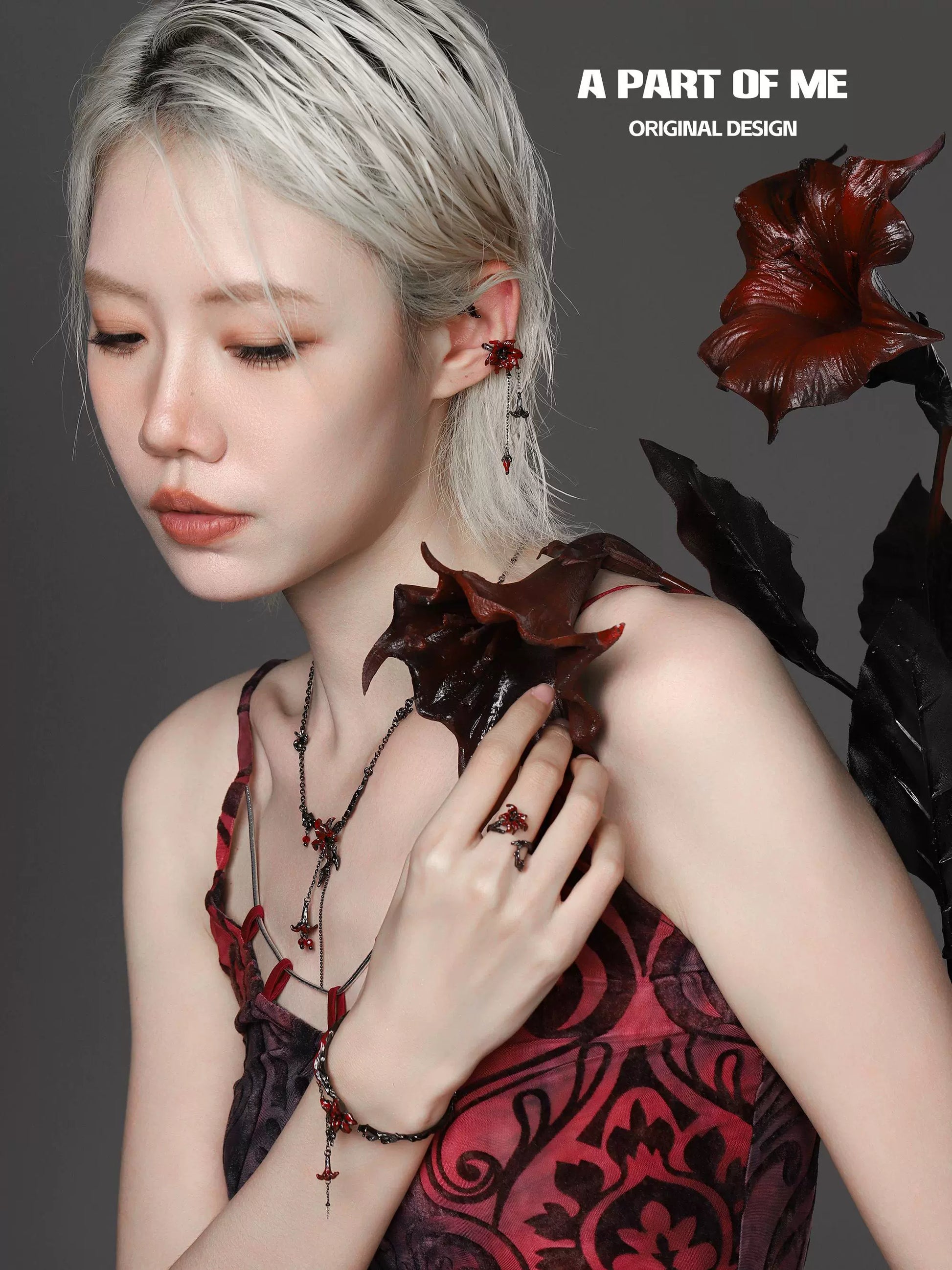 A model wearing a gothic mandala necklace featuring intricate designs and dark tones for a stylish look