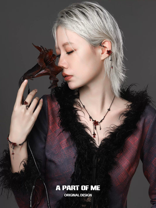 Gothic mandala necklace worn by model, showcasing intricate design and dark elegance