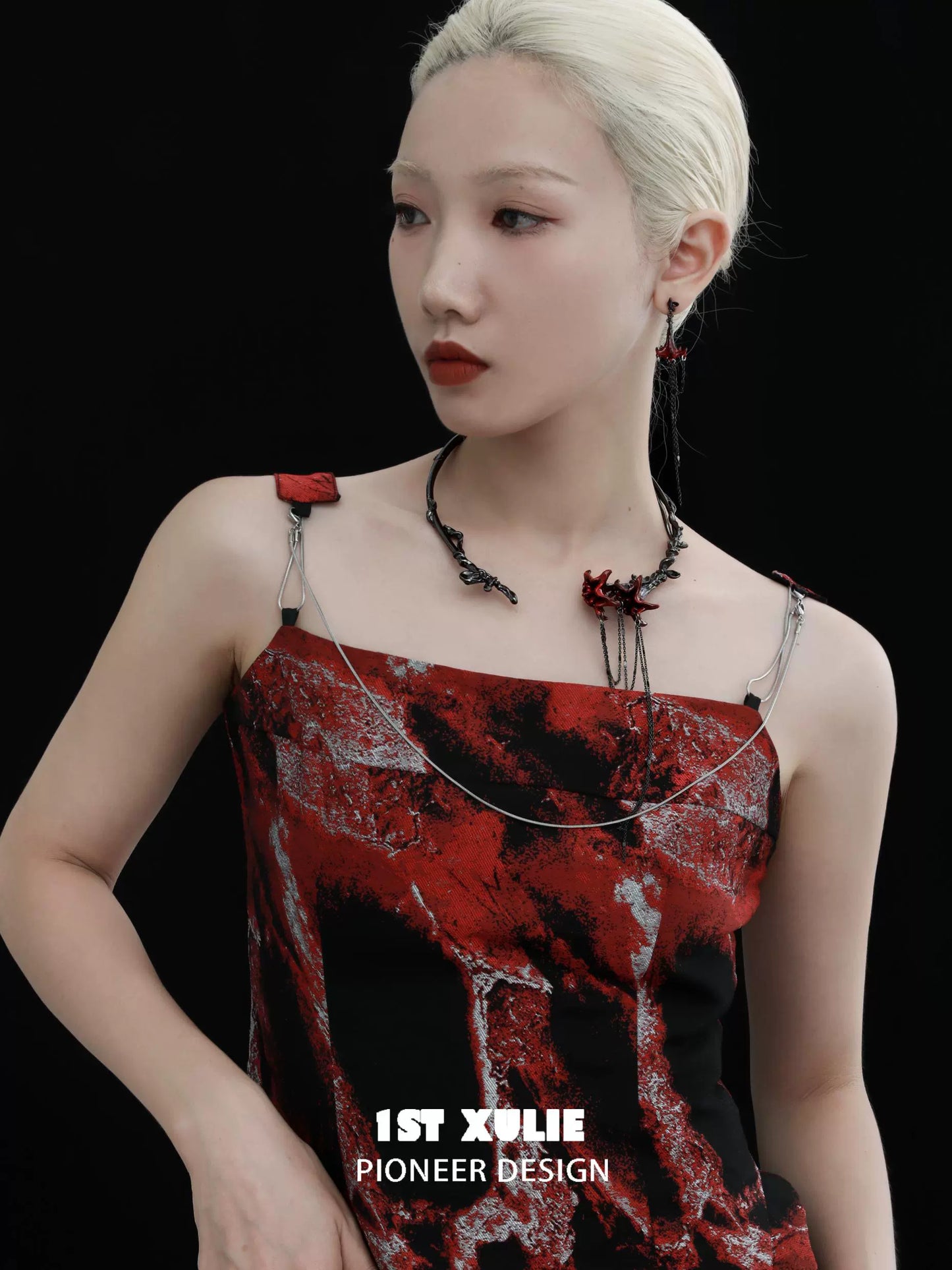 Model wearing a gothic mandala necklace with a unique design, perfect for edgy fashion lovers