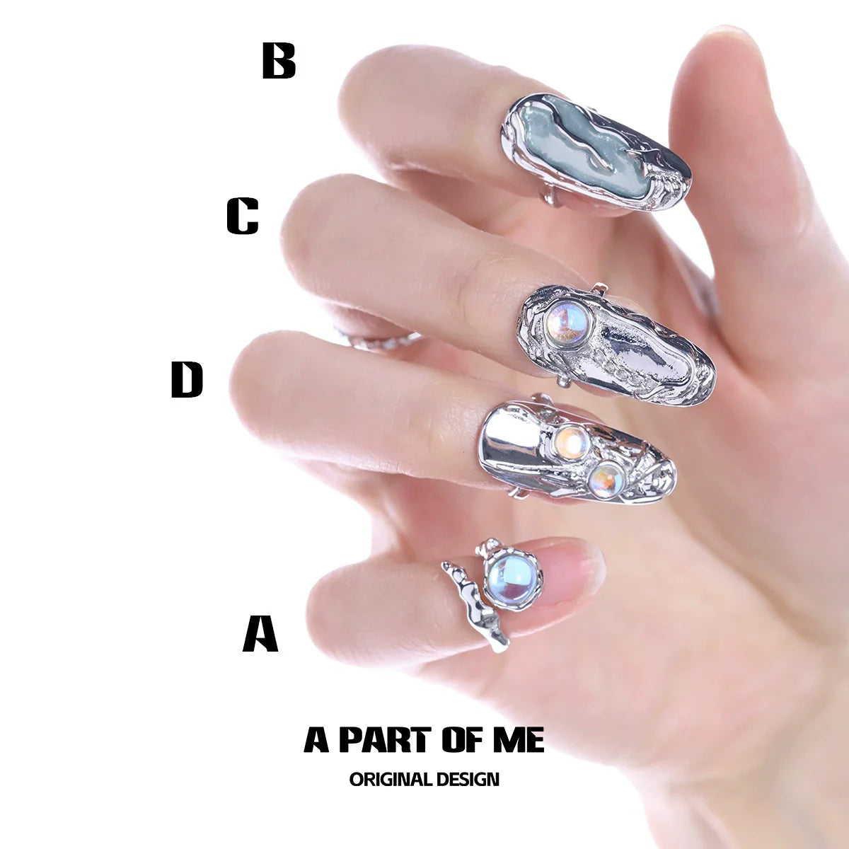 Gothic nail rings for women showcased on stylish hands with unique designs and shiny details