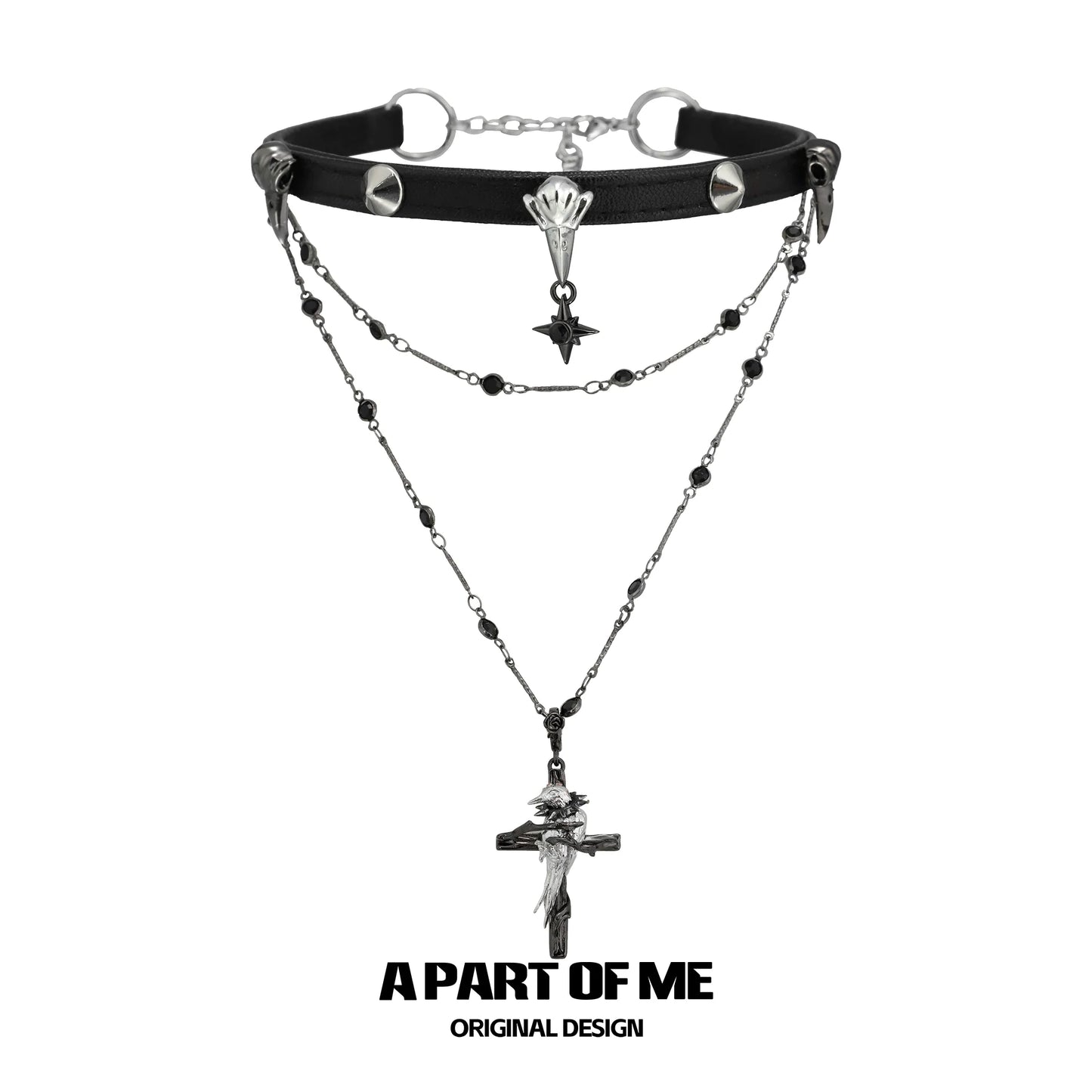 Gothic raven cross necklace with layered chains and black accents for a dark, stylish look