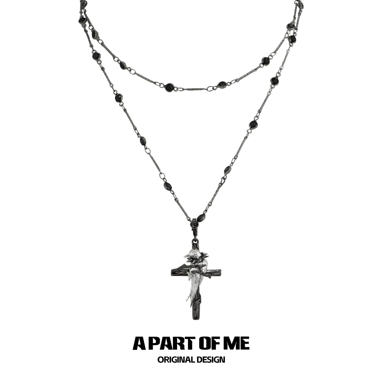 Gothic raven cross necklace by A PART OF ME featuring layered chains and intricate details