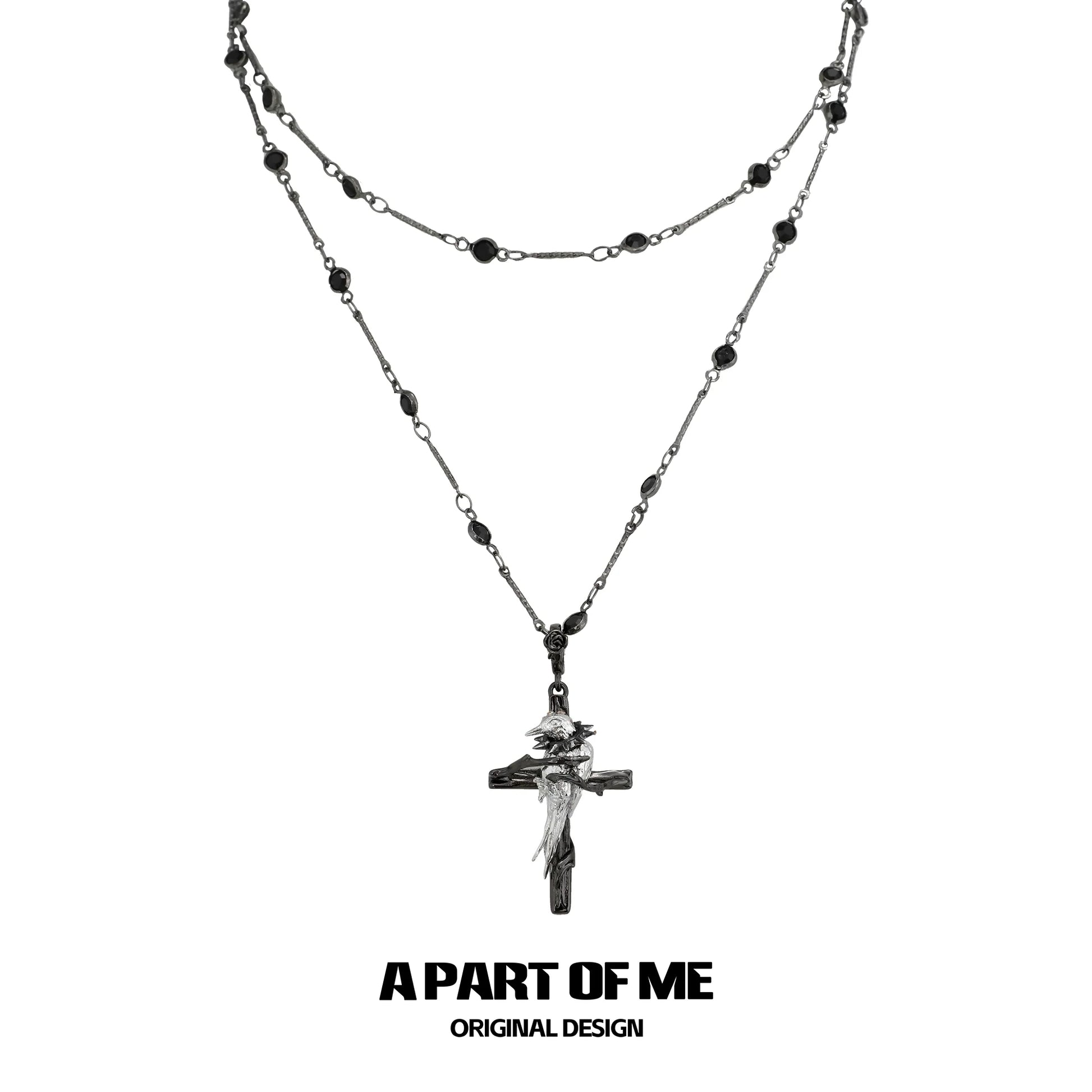 Gothic raven cross necklace by A PART OF ME featuring layered chains and intricate details