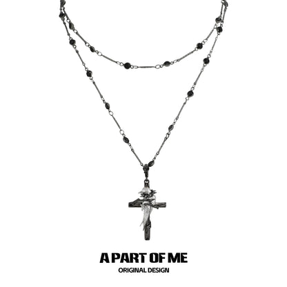 Gothic raven cross necklace by A PART OF ME featuring layered chains and intricate details