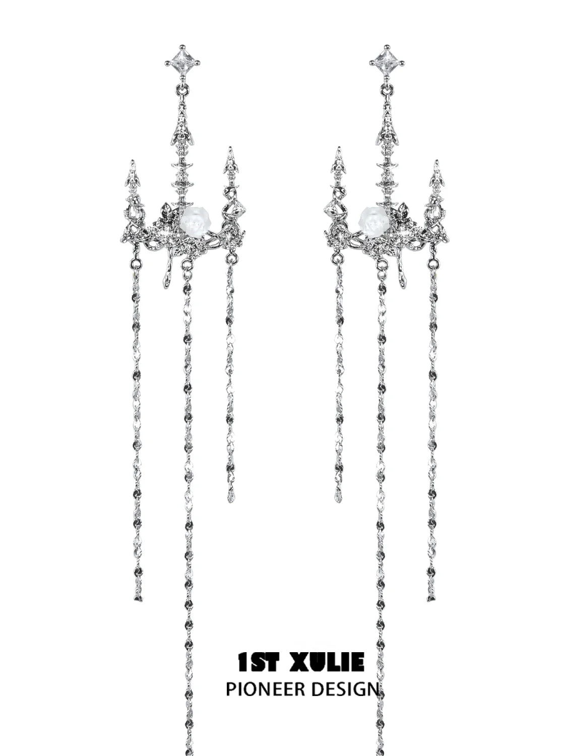 Gothic rose tassel earrings with intricate design and shimmering details from 1ST XULIE