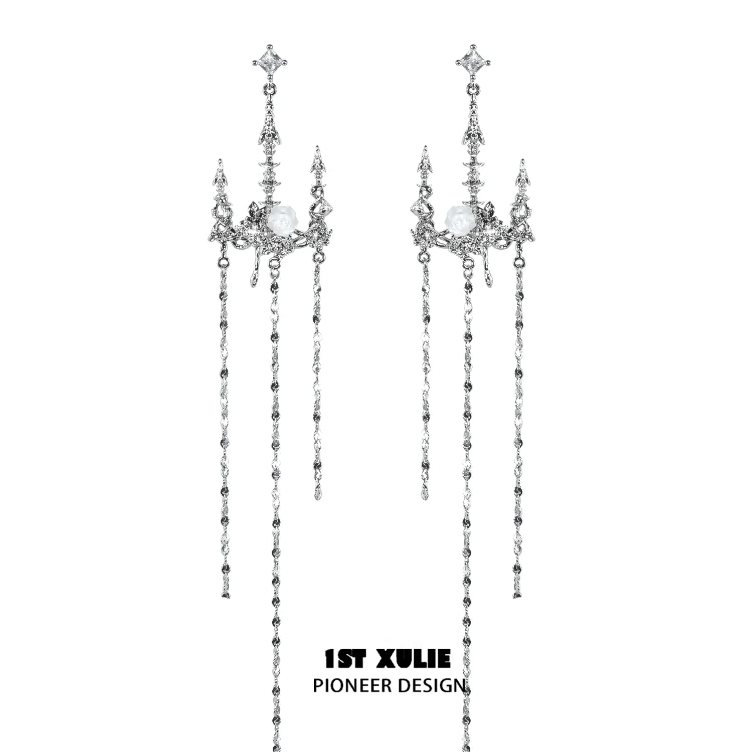 Gothic rose tassel earrings with intricate design and dangling chains for a bold fashion statement