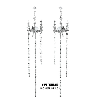 Gothic rose tassel earrings with intricate design and dangling chains for a bold fashion statement
