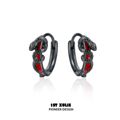 Gothic snake earrings in black and red design with intricate snake detailing