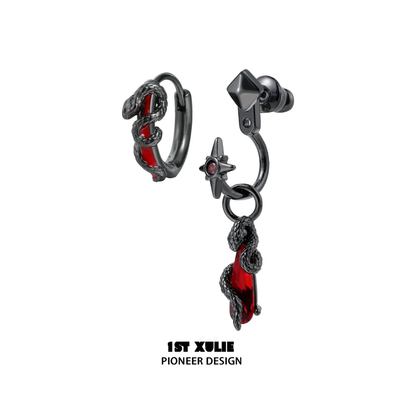 Gothic snake earrings with red accents and detailed snake design for a stylish look