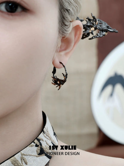 Gothic swallow earrings in black design, featuring intricate detailing for a unique style