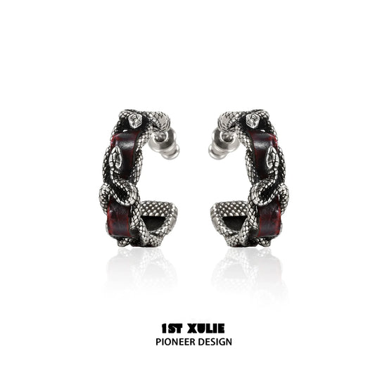 Gothic venomous spirit earrings with unique snake design and red accents for a bold style