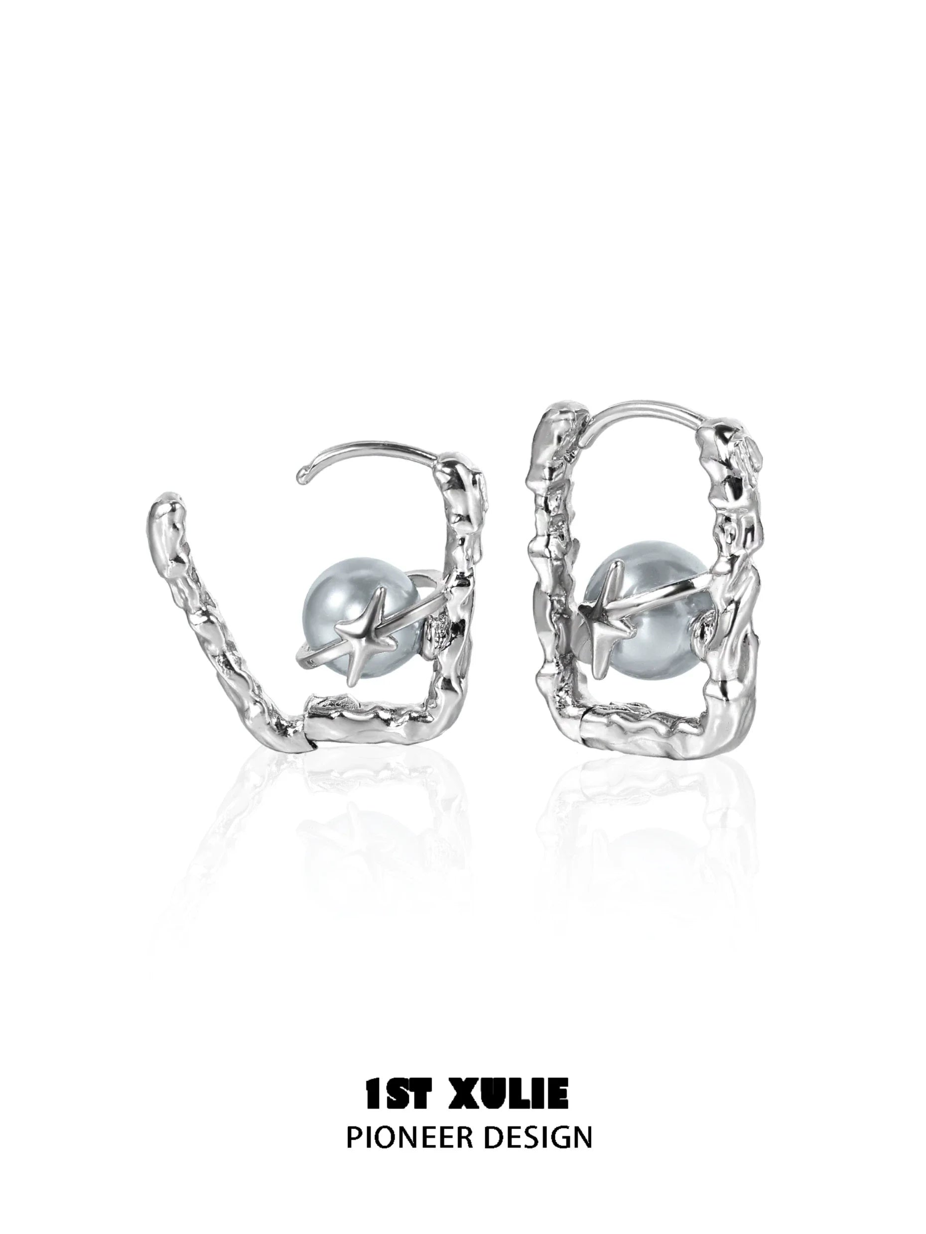 Stylish gray pearl star earrings in a unique silver design for elegant outfits