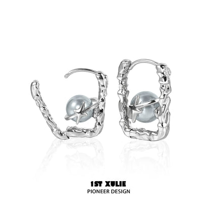 Stylish gray pearl star earrings with a unique twisted design for a modern look
